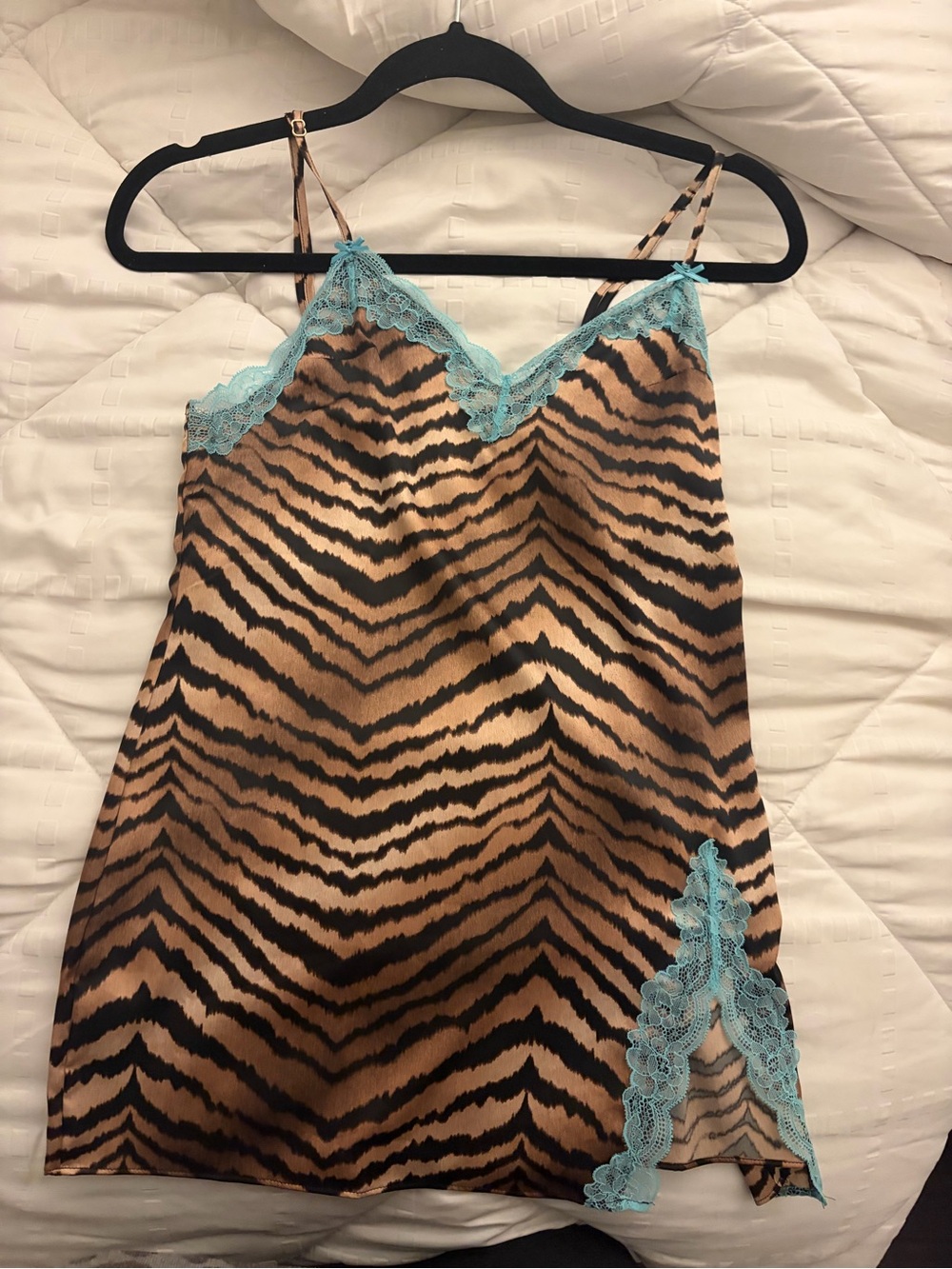 Victoria's Secret Tiger-Print Satin Slip with Aqua Lace